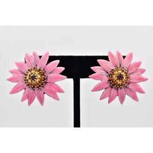 Lunch at The Ritz Vintage Pink Purple Dip Cone Flower Earrings Post Signed BinAZ